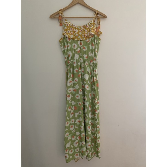 NWTAnthropologie LAIA Dress Sz S Colorful Animal Print Faux Wrap Ruffle Tassels - Picture 6 of 8